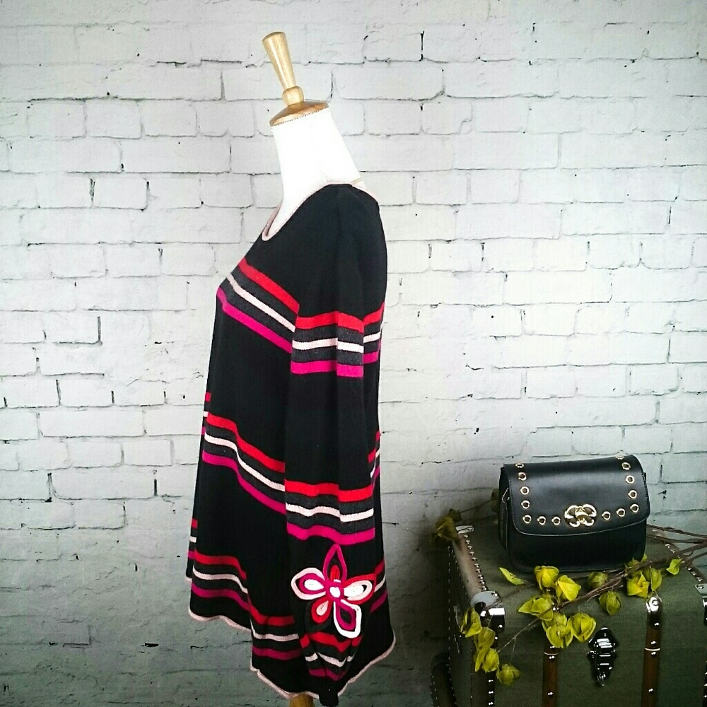 NWT Democracy striped sweater w/ flower detail - Picture 3 of 7